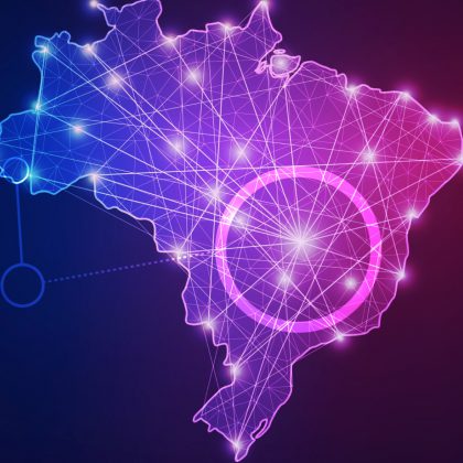 ilustração do mapa do Brasil com vários pontos de luz conectados através de linhas.