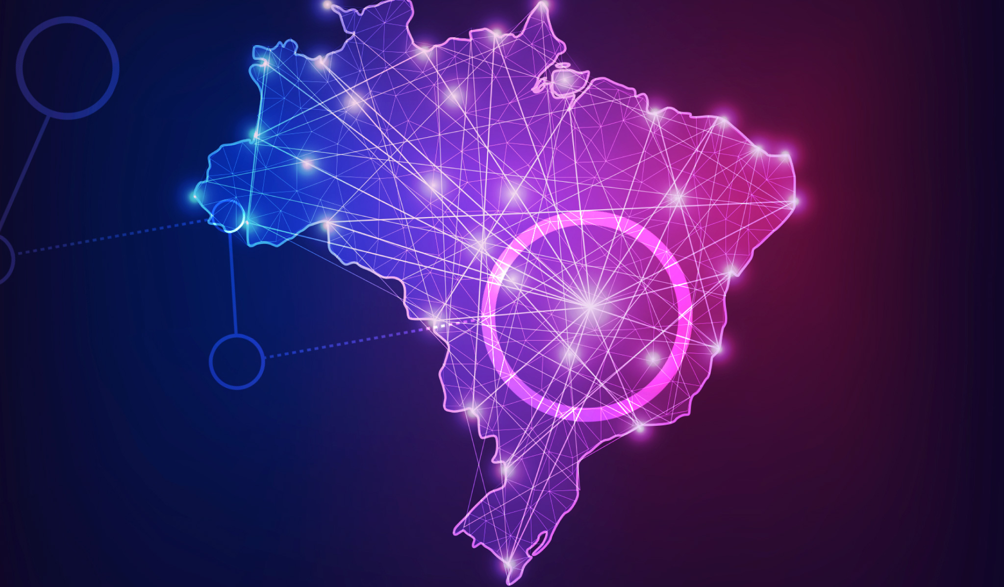 ilustração do mapa do Brasil com vários pontos de luz conectados através de linhas.