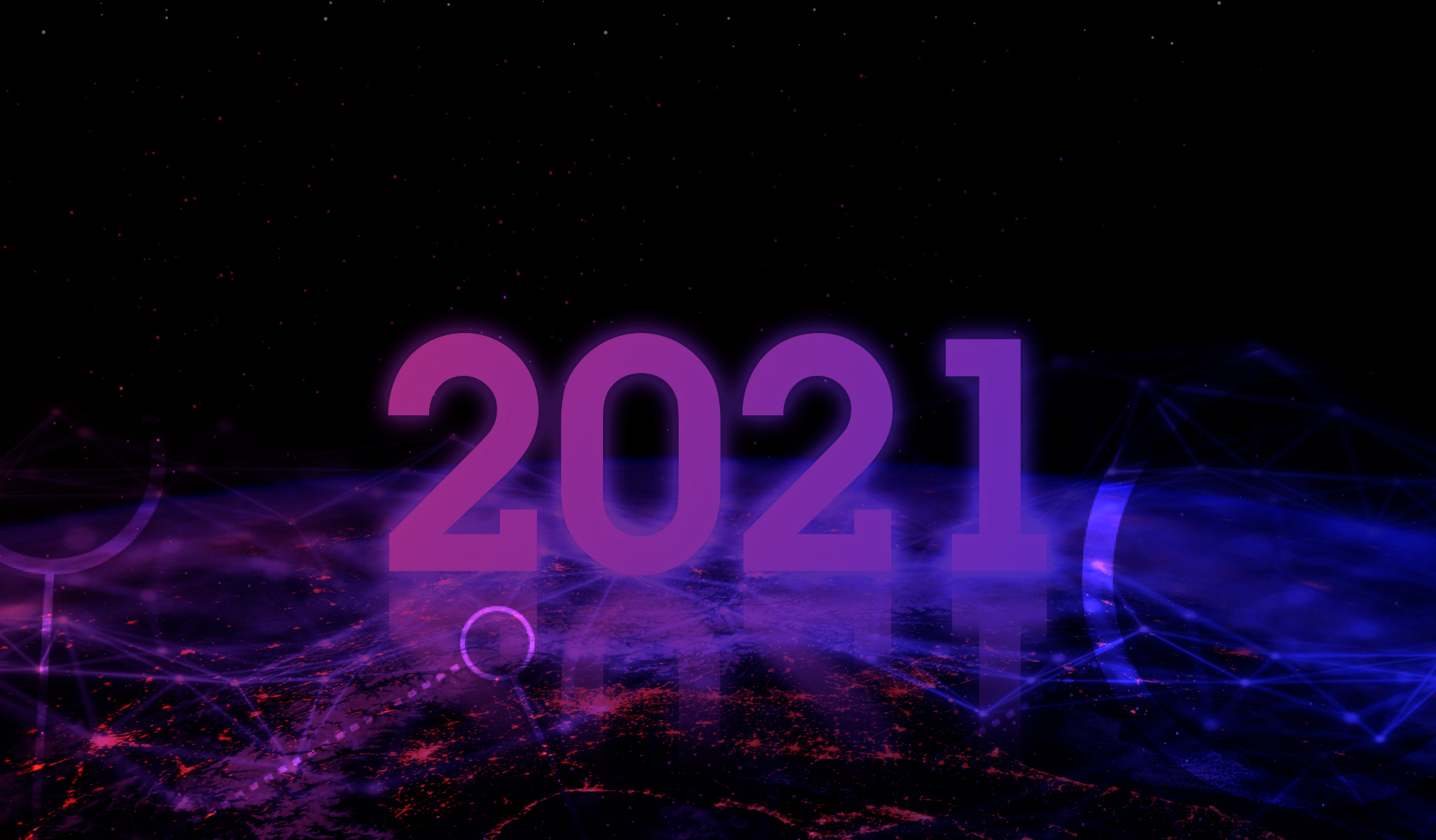 ilustração do planeta Terra com o número 2021 escrito em cima