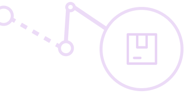 ícone de caixa dentro de um círculo. o círculo está conectado a outros menores através de linhas em zigue zague